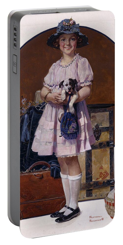 Returning From Summer Vacation Portable Battery Charger featuring the painting Returning From Summer Vacation by Norman Rockwell