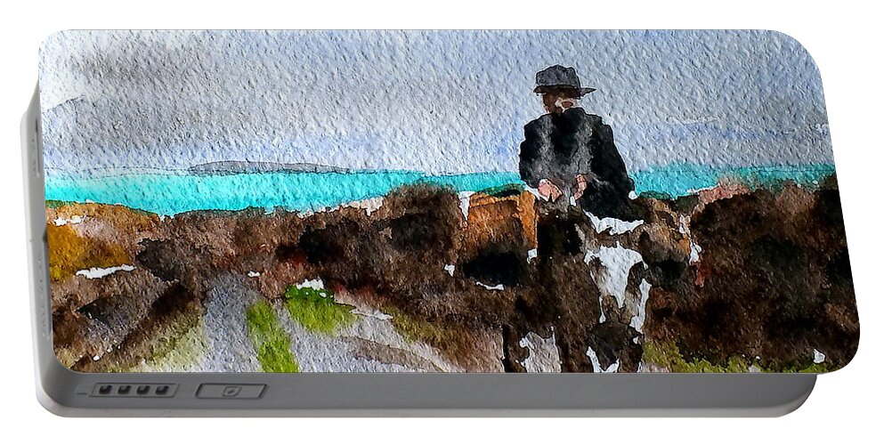 Ireland Portable Battery Charger featuring the painting Returning Home, Doon Beg, Clare by Val Byrne