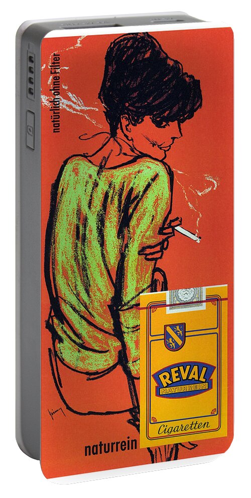 Reval Portable Battery Charger featuring the mixed media Reval Cigaretten Naturrein - Vintage Tobacco Advertising Poster by Gerd Grimm - Imperial Tobacco by Studio Grafiikka