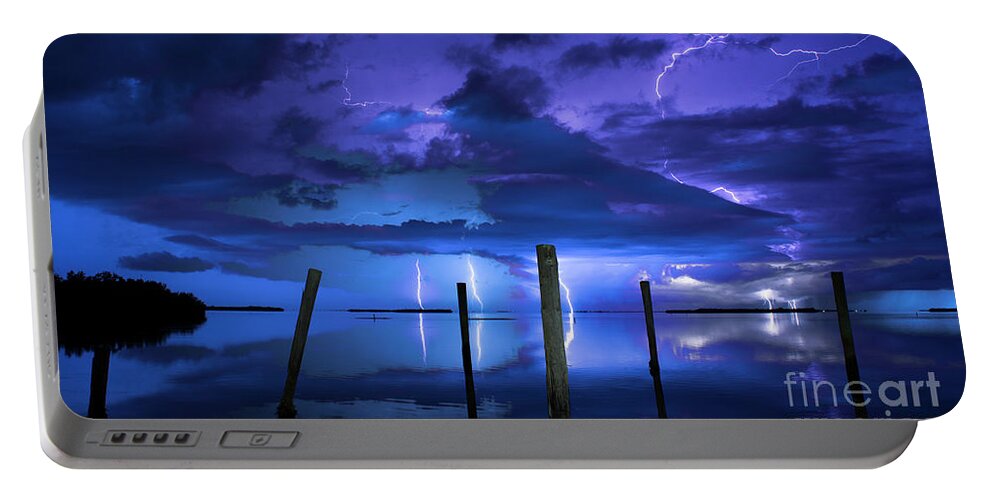 Lightning Portable Battery Charger featuring the photograph Blue Nights by Quinn Sedam