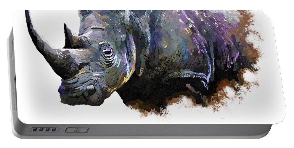 Nairobi Portable Battery Charger featuring the painting Rhino by Anthony Mwangi