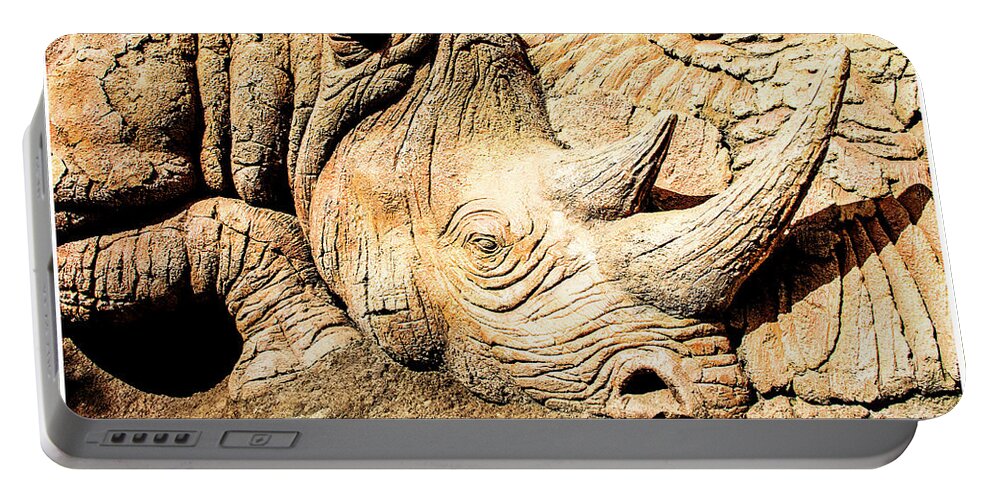 Rhinoceros Portable Battery Charger featuring the photograph Rhinoceros Sculpture, Tree of Life, Walt Disney World by A Macarthur Gurmankin