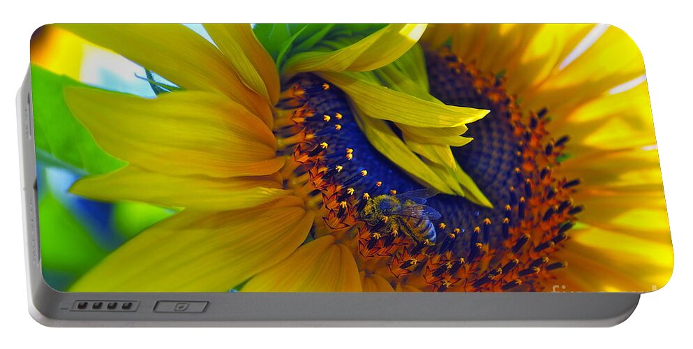 Sunflower Portable Battery Charger featuring the photograph Rich in Pollen by Gwyn Newcombe