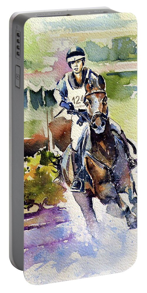 Rider Portable Battery Charger featuring the painting Rider II by Kovacs Anna Brigitta