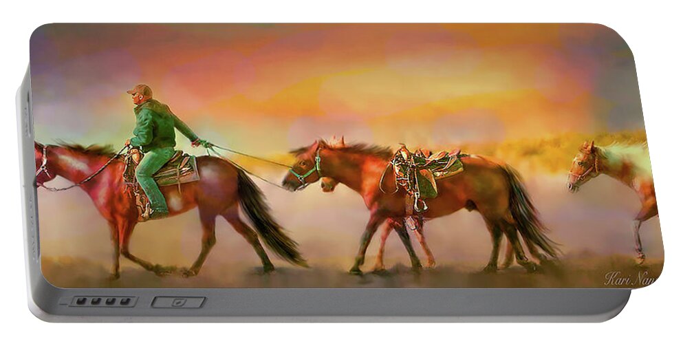 Horseback Riding Portable Battery Charger featuring the digital art Riding The Surf by Kari Nanstad