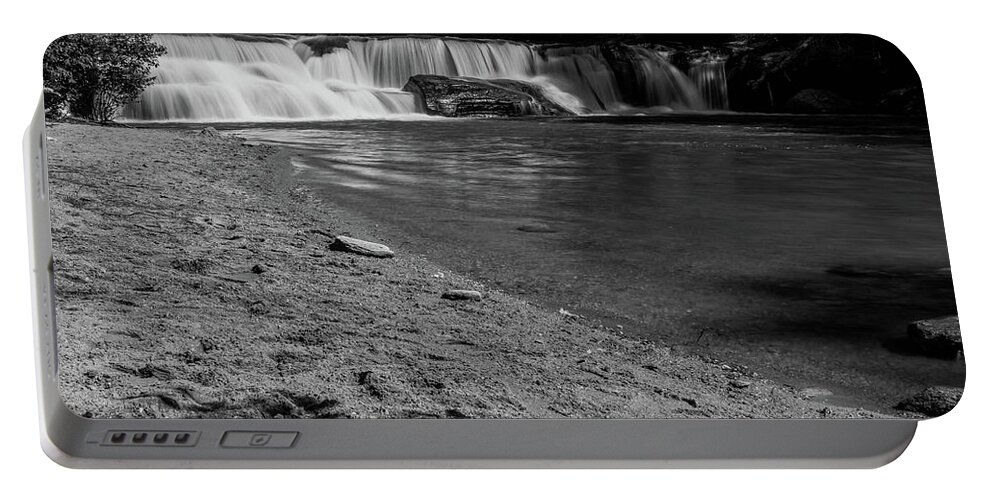 Water Fall Portable Battery Charger featuring the photograph Riley Moore Falls in BW by Doug Camara