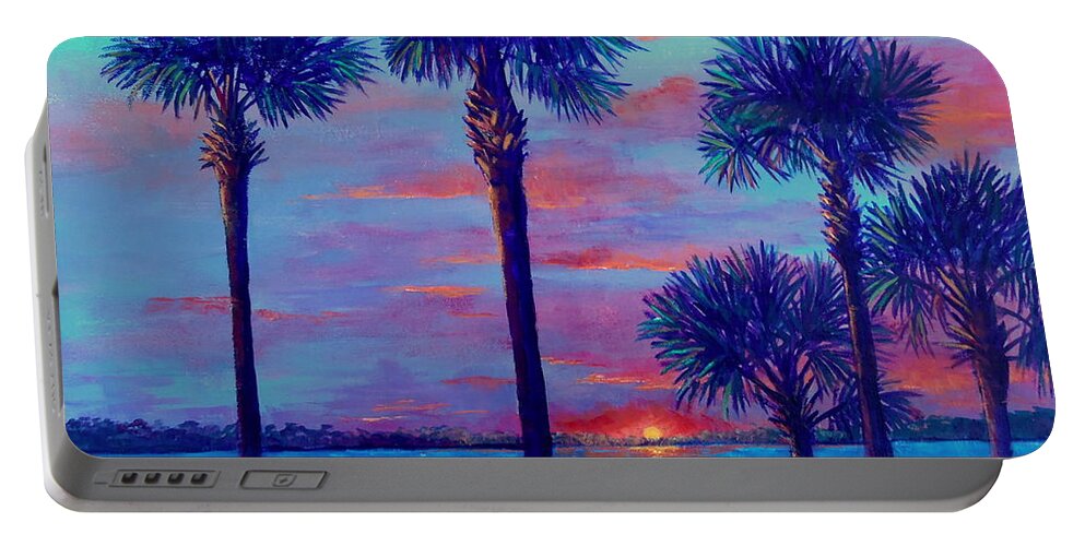 Ringling Bridge Sunset Portable Battery Charger featuring the painting Ringling Bridge Sunset by Lou Ann Bagnall