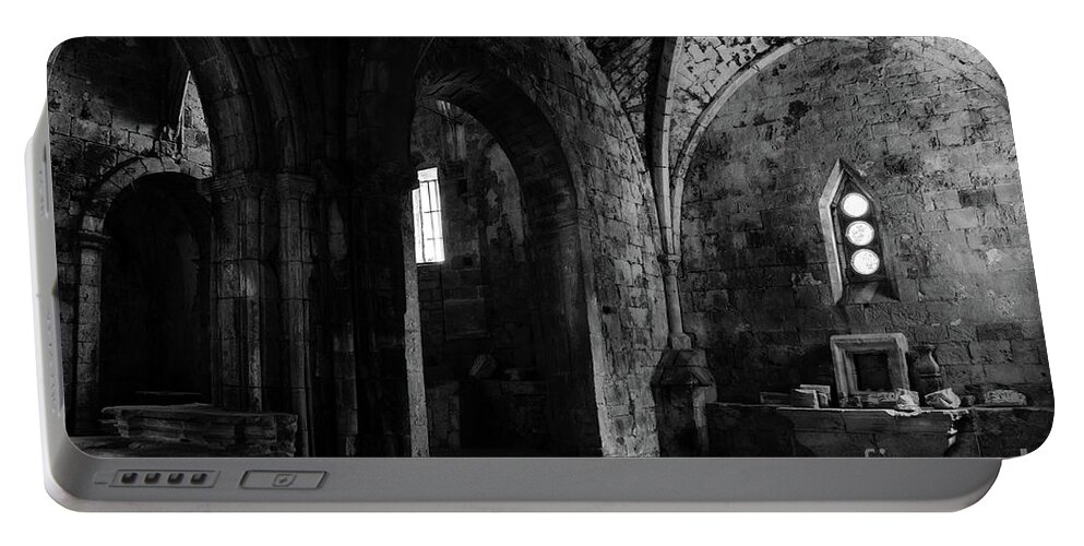 Burgos Portable Battery Charger featuring the photograph Rioseco Abandoned Abbey Chapels BW by RicardMN Photography