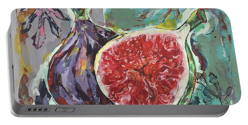 Fig Portable Battery Charger featuring the painting Ripe Figs by Maria Arnaudova