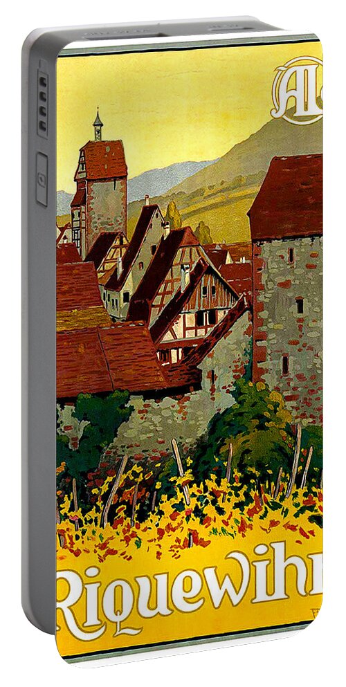 Riquewihr Portable Battery Charger featuring the painting Riquewihr, Alsace, France, travel poster by Long Shot