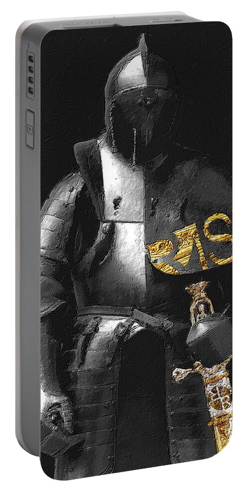 Metal Portable Battery Charger featuring the painting Rise Black Knight by Tony Rubino