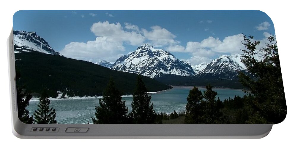 Rising Wolf Mountain Portable Battery Charger featuring the photograph Rising Wolf and Two Medicine Lake by Tracey Vivar