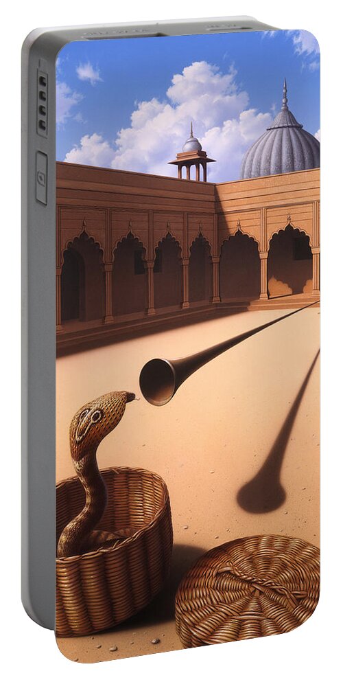 Snake Portable Battery Charger featuring the painting Risk Management by Jerry LoFaro