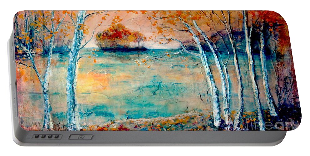 River Portable Battery Charger featuring the painting River Island by Melanie Stanton