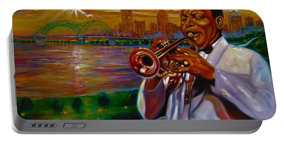 Music Black Art Portable Battery Charger featuring the painting River Side by Emery Franklin