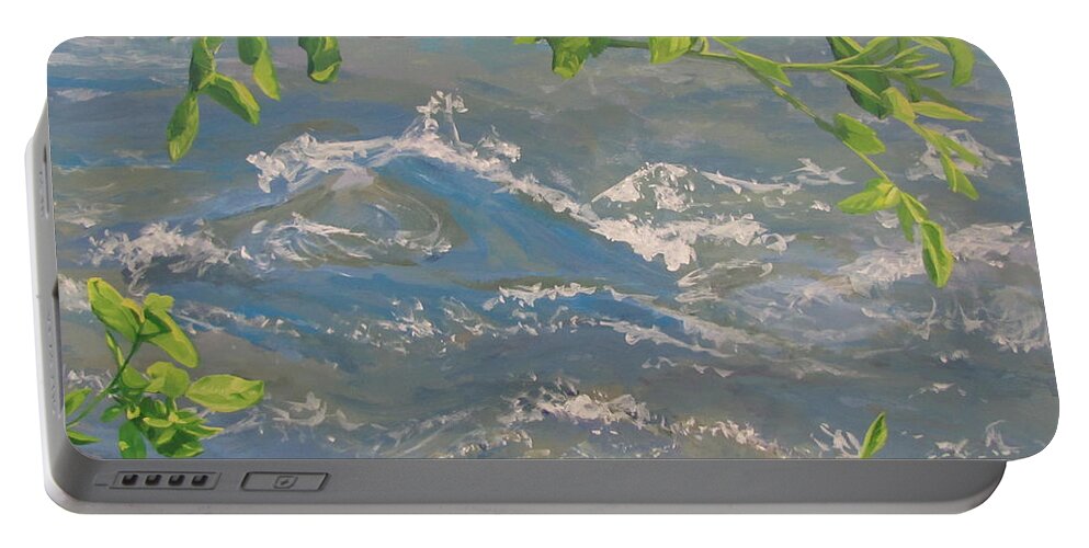New Leaves Portable Battery Charger featuring the painting River Spring by Karen Ilari