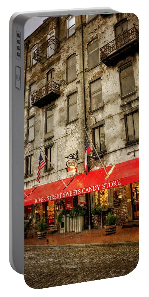 River Street Sweets Candy Store Portable Battery Charger featuring the photograph River Street Sweets by Greg and Chrystal Mimbs