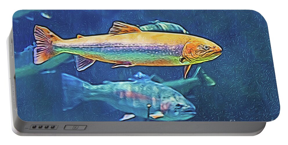 Animal Portable Battery Charger featuring the digital art River Trout by Ray Shiu