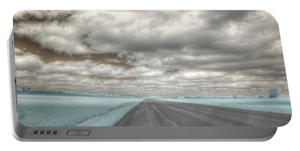 Infrared Portable Battery Charger featuring the photograph Road sky infrared clouds landscape open road travel path road trip by Jane Linders