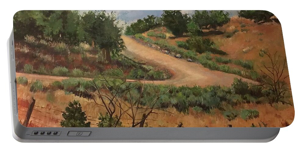Landscape Portable Battery Charger featuring the painting Road to Santa Fe by Gloria Smith
