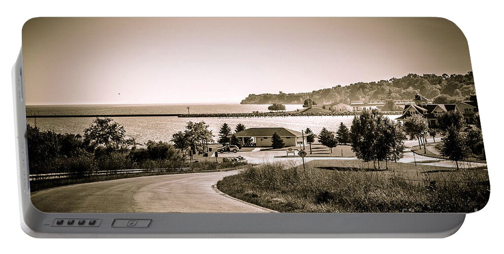 Road To The Harbor Portable Battery Charger featuring the photograph Road to the Harbor - Lake Michigan by Mary Machare