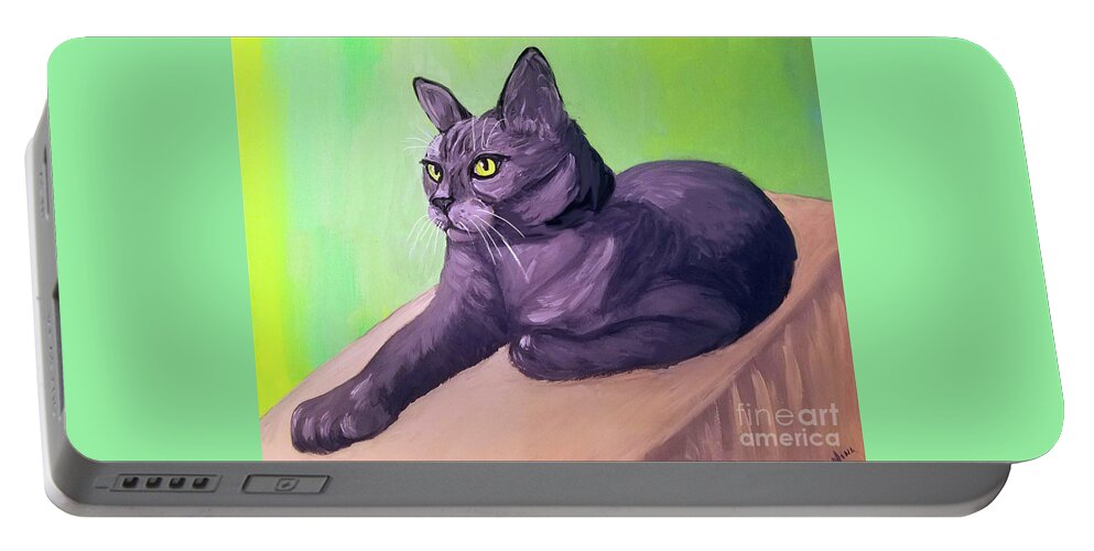 Cat Portable Battery Charger featuring the painting Robyn Date With Paint Mar 19 by Ania M Milo