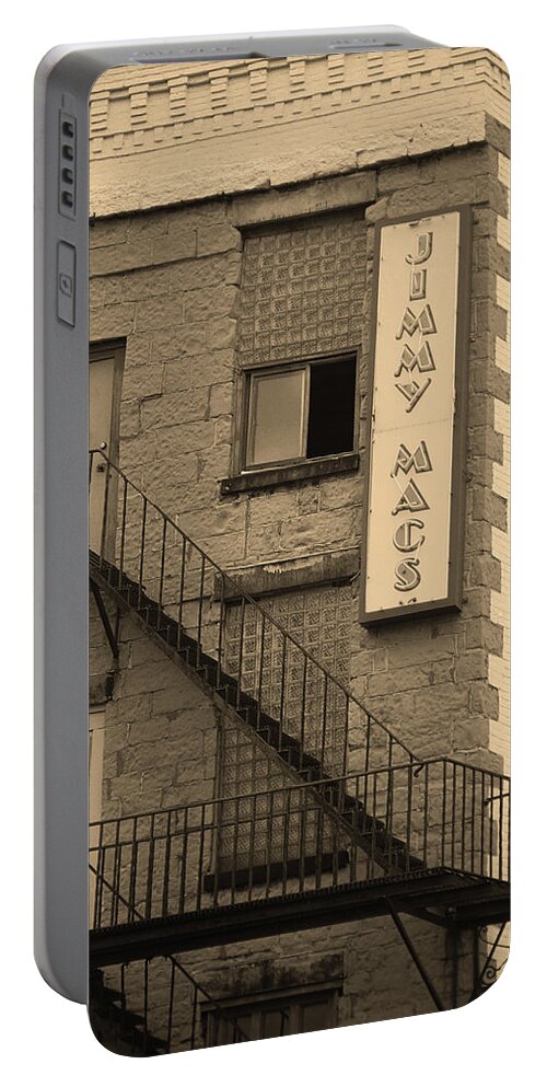 Alcohol Portable Battery Charger featuring the photograph Rochester, New York - Jimmy Mac's Bar 2 Sepia by Frank Romeo