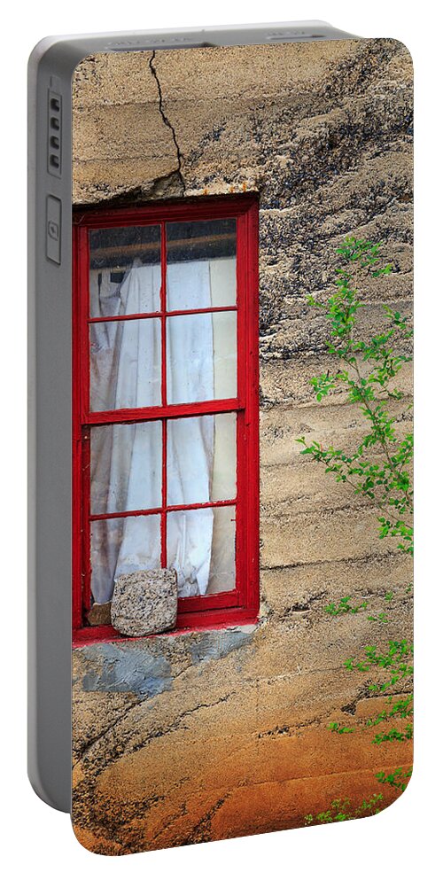 Window Portable Battery Charger featuring the photograph Rock On A Red Window by James Eddy