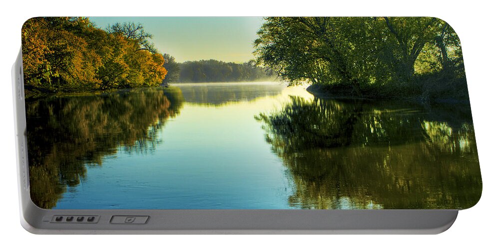 Rock River Portable Battery Charger featuring the photograph Rock River Autumn Morning by Roger Passman