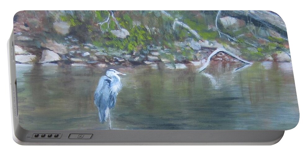 Blue Heron Portable Battery Charger featuring the painting Rock Star by Paula Pagliughi