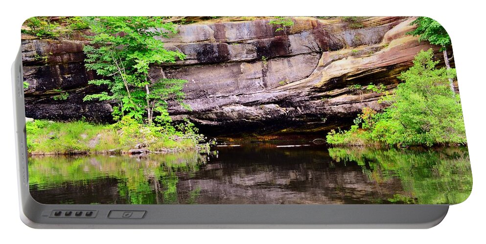 Reflections Portable Battery Charger featuring the photograph Rock Wall Reflections by Stacie Siemsen