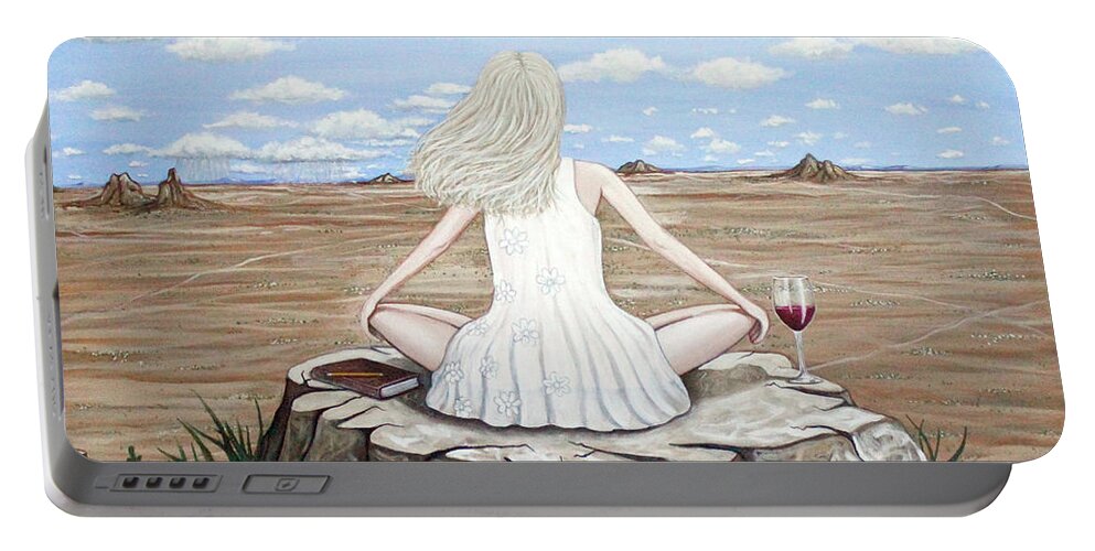 Wine Portable Battery Charger featuring the painting Rock With A View by Lance Headlee