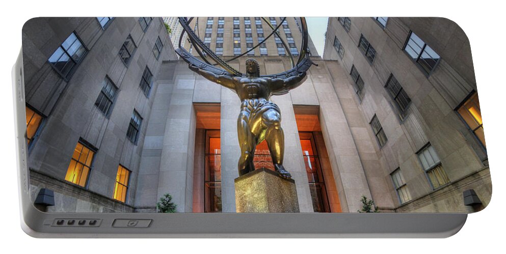 Art Portable Battery Charger featuring the photograph Rockefeller Centre Atlas - NYC - Vertorama by Yhun Suarez