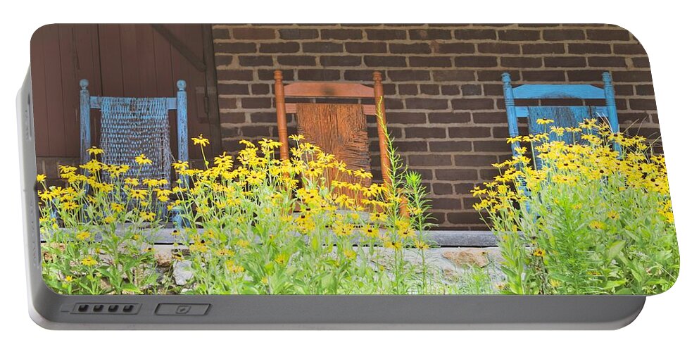 Rocking Chairs Portable Battery Charger featuring the photograph Rockers and Wildflowers by Mary Ann Artz