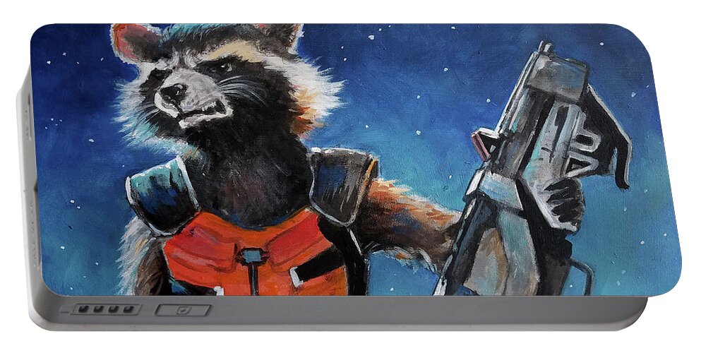 Guardians Of The Galaxy Portable Battery Charger featuring the painting Rocket by Tom Carlton