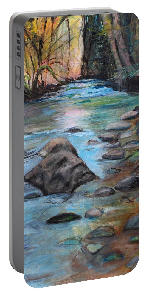 Rocks Portable Battery Charger featuring the painting River Bed by Denice Palanuk Wilson