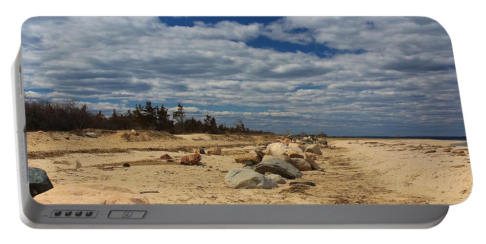 Long Island Portable Battery Charger featuring the photograph Clouds and Rocks by Karen Silvestri