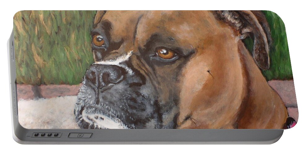 Boxer Portable Battery Charger featuring the painting Rocky CU by Carol Russell