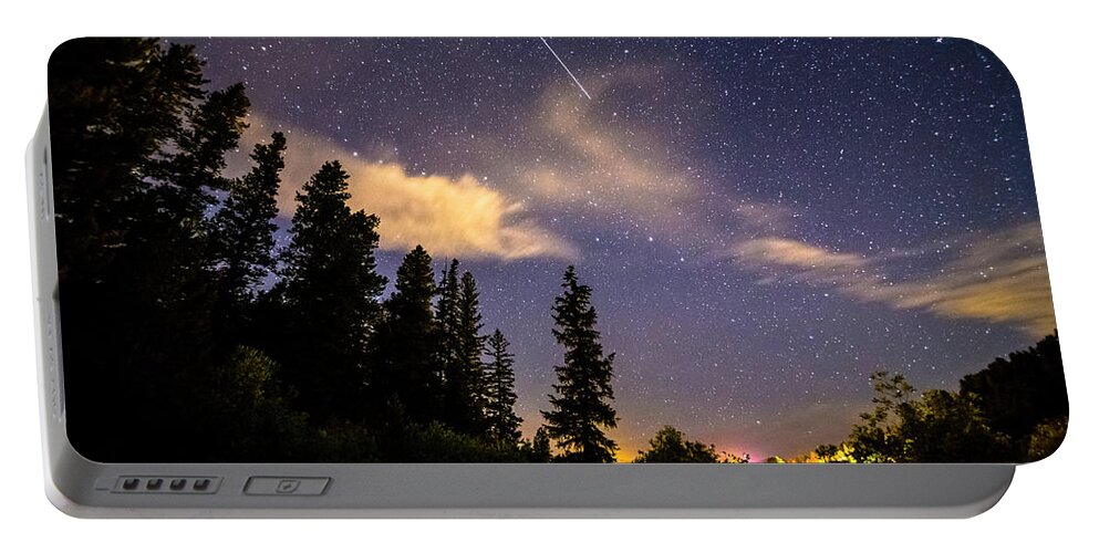 Night Portable Battery Charger featuring the photograph Rocky Mountain Falling Star by James BO Insogna