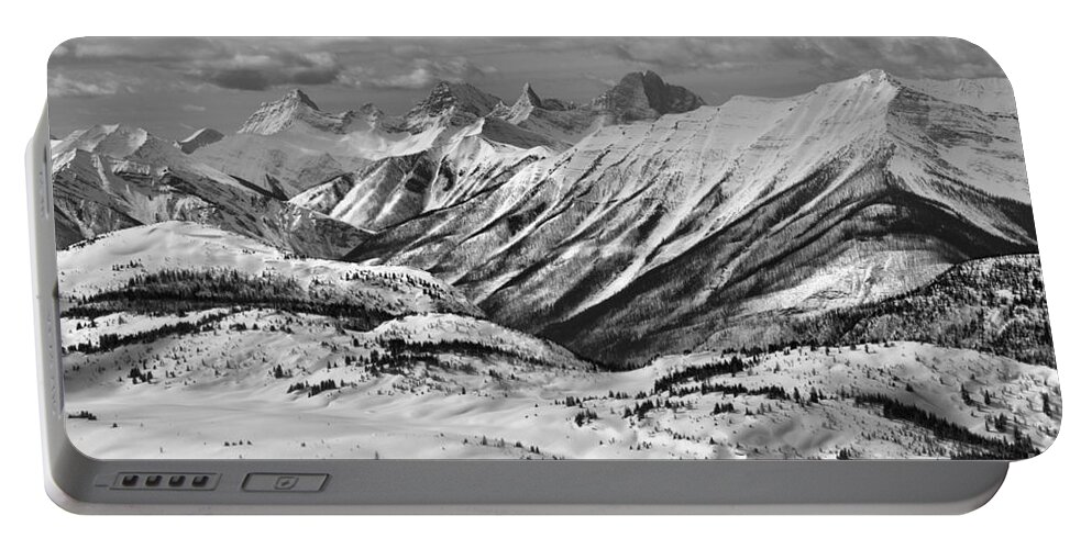 Banff Portable Battery Charger featuring the photograph Rocky MOuntain Views From The Slopes Of Sunshine Black And White by Adam Jewell