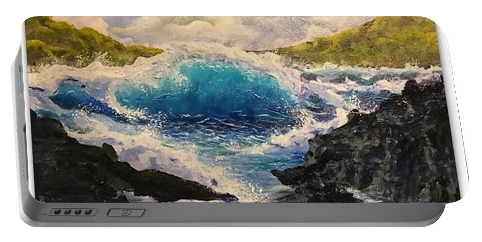 Painting Portable Battery Charger featuring the painting Rocky Sea by Esperanza Creeger
