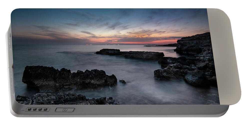 Michalakis Ppalis Portable Battery Charger featuring the photograph Rocky Coastline and Beautiful Sunset by Michalakis Ppalis