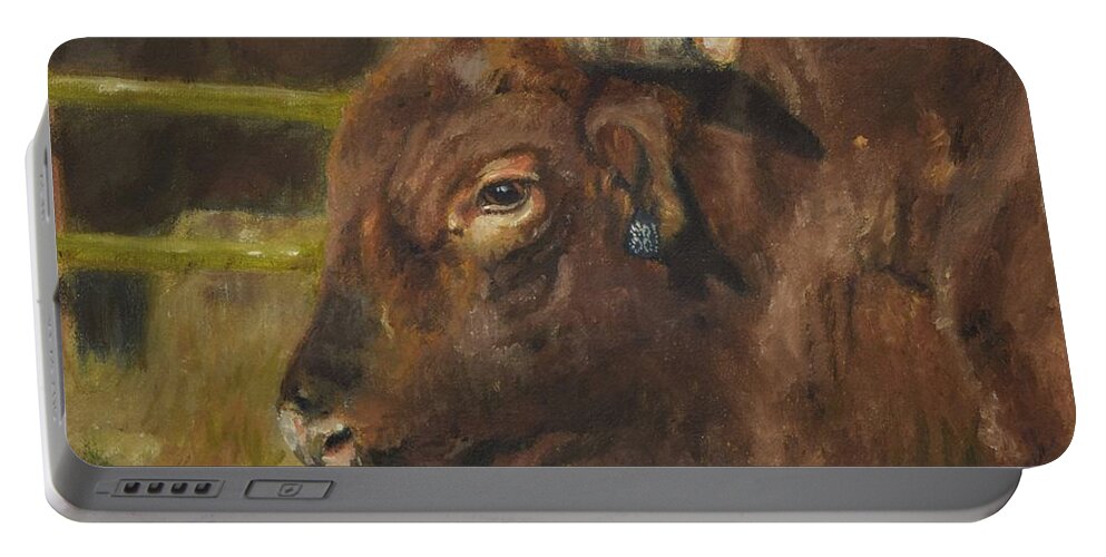 Stock Portable Battery Charger featuring the painting Rodeo Bull 3 by Lori Brackett