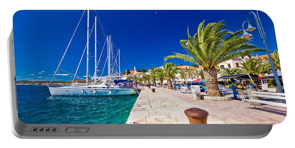 Rogoznica Portable Battery Charger featuring the photograph Rogoznica sailing destination in Dalmatia waterfront view by Brch Photography