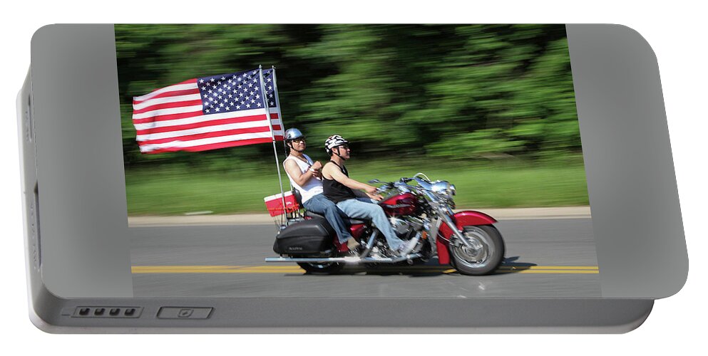 Motorcycle Portable Battery Charger featuring the photograph Rolling Thunder by Jack Nevitt