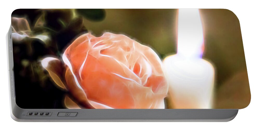 Flower Portable Battery Charger featuring the digital art Romance in a Peach Rose by Linda Phelps