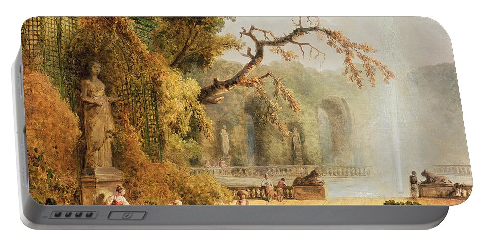 Romantic Portable Battery Charger featuring the painting Romantic garden scene by Hubert Robert