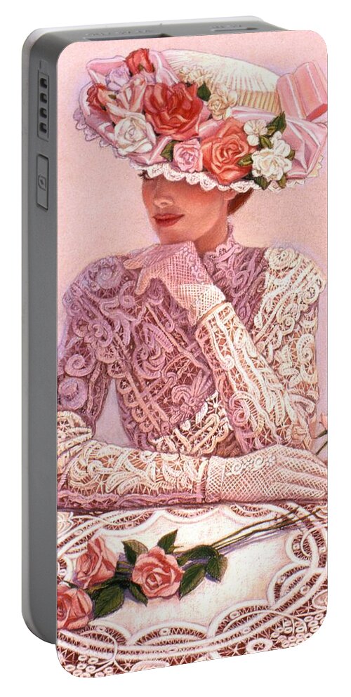 Woman Portable Battery Charger featuring the painting Romantic Lady by Sue Halstenberg