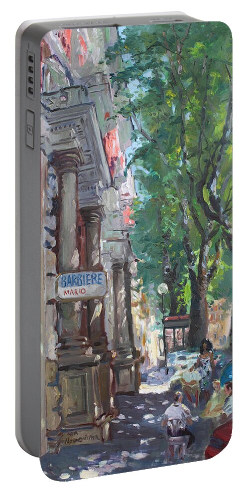 Rome At Barbiere Mario Portable Battery Charger featuring the painting Rome a Small Talk By Barbiere Mario by Ylli Haruni