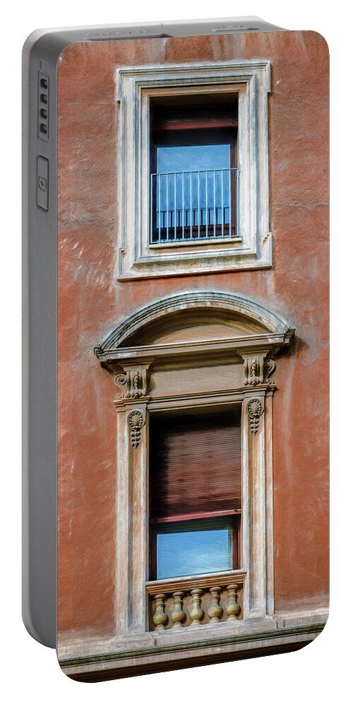 Joan Carroll Portable Battery Charger featuring the photograph Rome Windows and Balcony by Joan Carroll